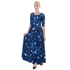 Dark Blue Stars Half Sleeves Maxi Dress by AnkouArts