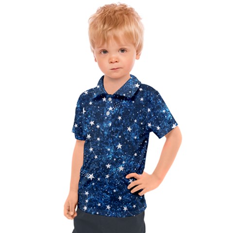 Dark Blue Stars Kids  Polo Tee by AnkouArts