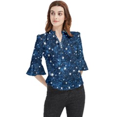 Dark Blue Stars Loose Horn Sleeve Chiffon Blouse