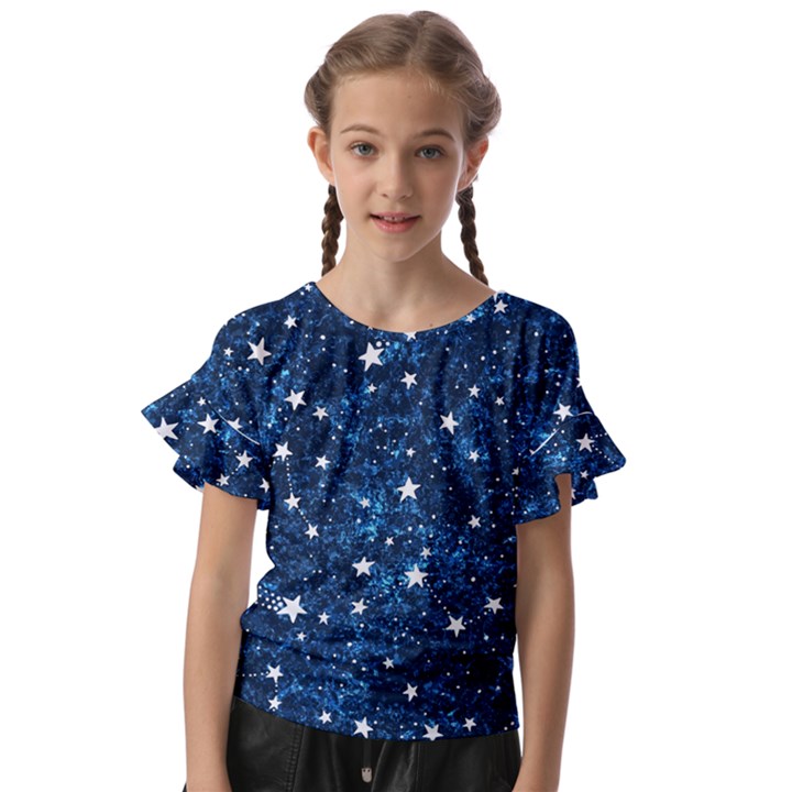 Dark Blue Stars Kids  Cut Out Flutter Sleeves