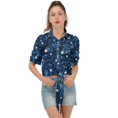 Dark Blue Stars Tie Front Shirt  by AnkouArts