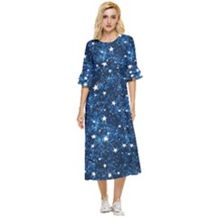 Dark Blue Stars Double Cuff Midi Dress