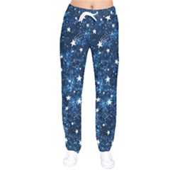 Dark Blue Stars Women Velvet Drawstring Pants by AnkouArts