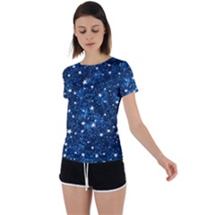 Dark Blue Stars Back Circle Cutout Sports Tee by AnkouArts