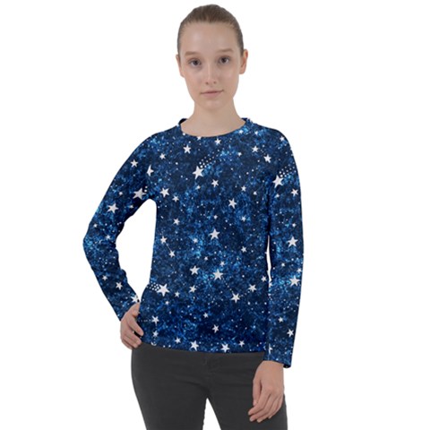 Dark Blue Stars Women s Long Sleeve Raglan Tee by AnkouArts