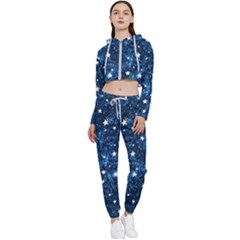 Dark Blue Stars Cropped Zip Up Lounge Set by AnkouArts