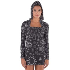 Dark Moon And Stars Long Sleeve Hooded T-shirt by AnkouArts