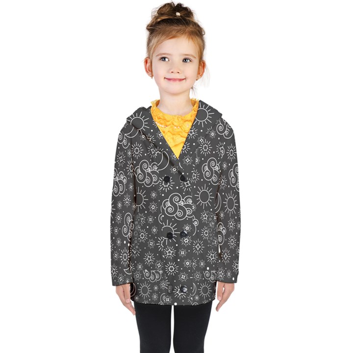 Dark Moon and Stars Kids  Double Breasted Button Coat