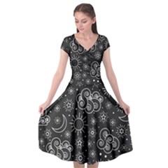 Dark Moon And Stars Cap Sleeve Wrap Front Dress by AnkouArts