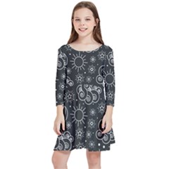 Dark Moon And Stars Kids  Quarter Sleeve Skater Dress