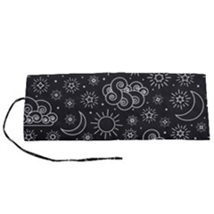 Dark Moon And Stars Roll Up Canvas Pencil Holder (s) by AnkouArts