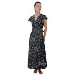 Dark Moon And Stars Flutter Sleeve Maxi Dress by AnkouArts