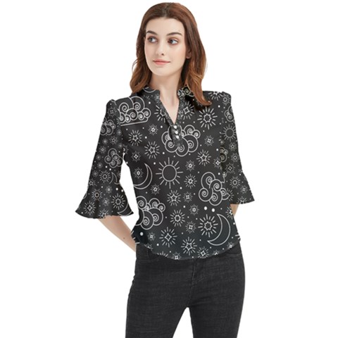 Dark Moon And Stars Loose Horn Sleeve Chiffon Blouse by AnkouArts