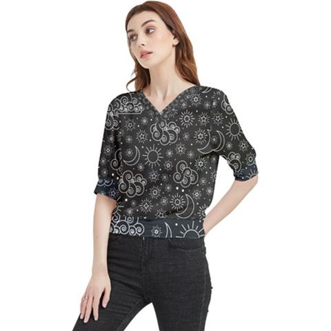 Dark Moon And Stars Quarter Sleeve Blouse by AnkouArts