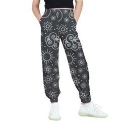 Dark Moon And Stars Kids  Elastic Waist Pants by AnkouArts