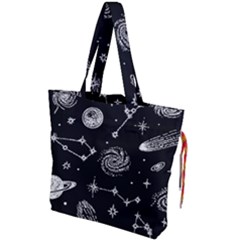 Dark Stars And Planets Drawstring Tote Bag