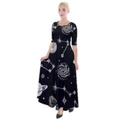 Dark Stars And Planets Half Sleeves Maxi Dress by AnkouArts