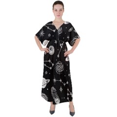 Dark Stars And Planets V-neck Boho Style Maxi Dress by AnkouArts