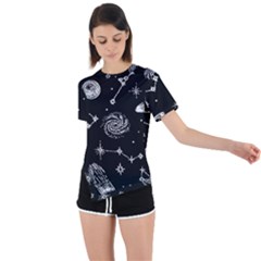 Dark Stars And Planets Asymmetrical Short Sleeve Sports Tee by AnkouArts