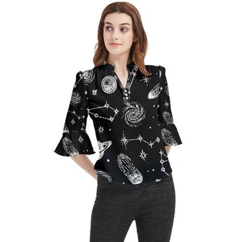 Dark Stars And Planets Loose Horn Sleeve Chiffon Blouse by AnkouArts