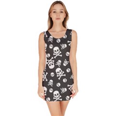 Skull And Cross Bone On Black Background Bodycon Dress by AnkouArts