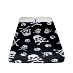 Skull And Cross Bone On Black Background Fitted Sheet (full/ Double Size) by AnkouArts