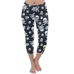 Skull And Cross Bone On Black Background Capri Winter Leggings 