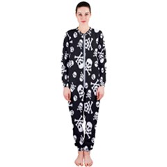 Skull And Cross Bone On Black Background Onepiece Jumpsuit (ladies) 