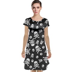 Skull And Cross Bone On Black Background Cap Sleeve Nightdress