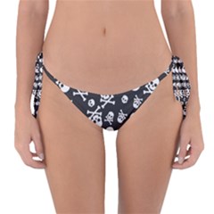 Skull And Cross Bone On Black Background Reversible Bikini Bottom by AnkouArts