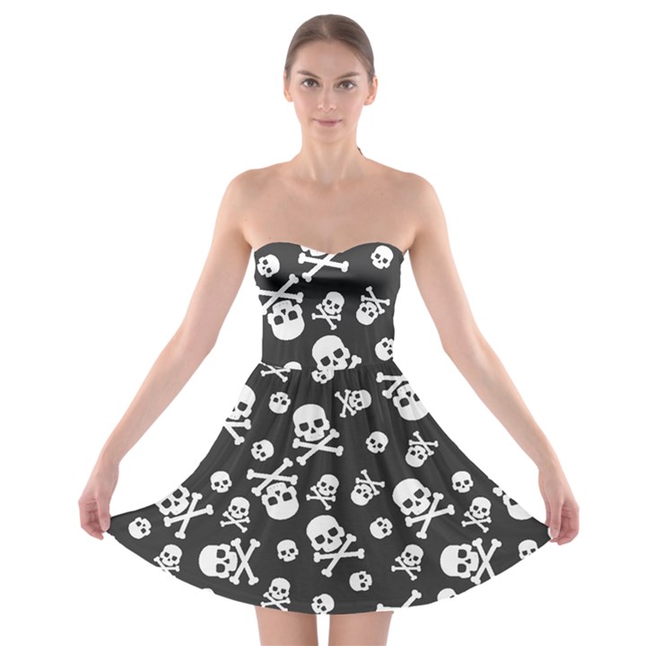 Skull and cross bone on black background Strapless Bra Top Dress