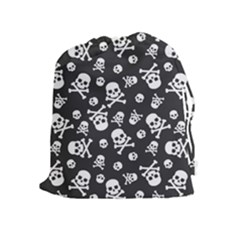 Skull And Cross Bone On Black Background Drawstring Pouch (xl) by AnkouArts