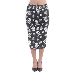 Skull And Cross Bone On Black Background Midi Pencil Skirt by AnkouArts