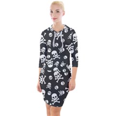 Skull And Cross Bone On Black Background Quarter Sleeve Hood Bodycon Dress by AnkouArts