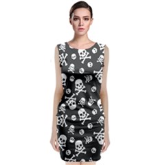 Skull And Cross Bone On Black Background Sleeveless Velvet Midi Dress