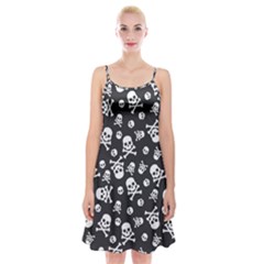 Skull And Cross Bone On Black Background Spaghetti Strap Velvet Dress