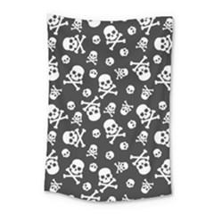 Skull And Cross Bone On Black Background Small Tapestry by AnkouArts