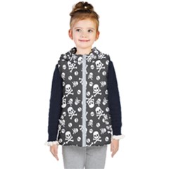 Skull And Cross Bone On Black Background Kids  Hooded Puffer Vest by AnkouArts