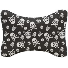 Skull And Cross Bone On Black Background Seat Head Rest Cushion by AnkouArts