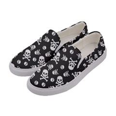 Skull And Cross Bone On Black Background Women s Canvas Slip Ons by AnkouArts