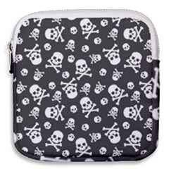 Skull And Cross Bone On Black Background Mini Square Pouch by AnkouArts