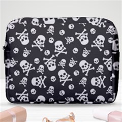 Skull And Cross Bone On Black Background Make Up Pouch (large) by AnkouArts