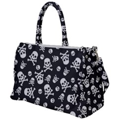 Skull And Cross Bone On Black Background Duffel Travel Bag by AnkouArts