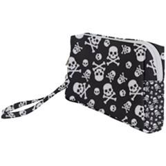 Skull And Cross Bone On Black Background Wristlet Pouch Bag (small) by AnkouArts