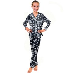 Skull And Cross Bone On Black Background Kid s Satin Long Sleeve Pajamas Set