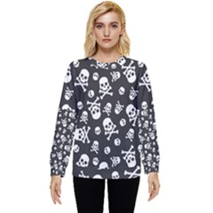 Skull And Cross Bone On Black Background Hidden Pocket Sweatshirt by AnkouArts