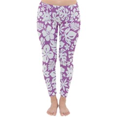 White Hawaiian Flowers On Purple Classic Winter Leggings