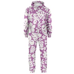 White Hawaiian Flowers On Purple Hooded Jumpsuit (men) 