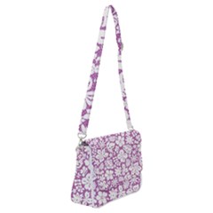 White Hawaiian Flowers On Purple Shoulder Bag With Back Zipper by AnkouArts