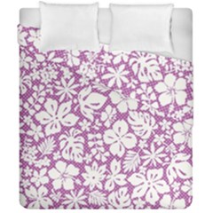 White Hawaiian Flowers On Purple Duvet Cover Double Side (california King Size) by AnkouArts